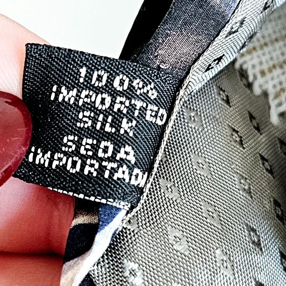 Vintage Albert Nipon Silk Necktie Geometric Diamond Navy Brown Tan Professional‎